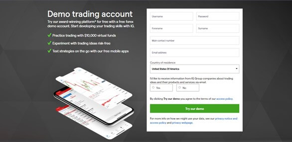 The registration form to apply for a demo trading account